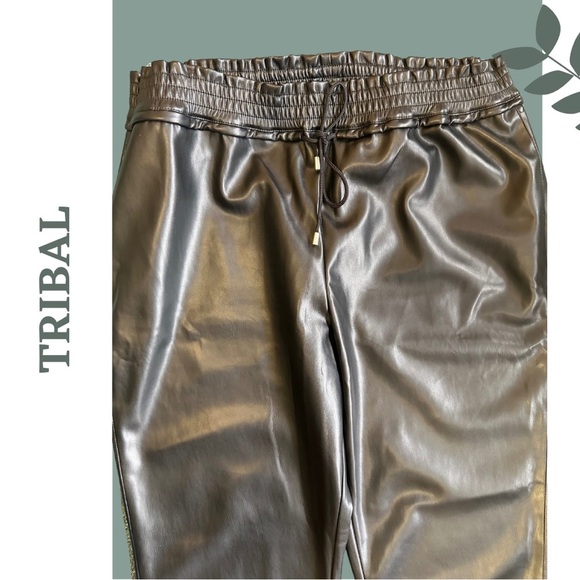 Tribal Vegan Leather Joggers Black Elastic Waist Size Extra Large - Picture 5 of 9